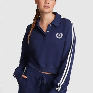 PINK Victoria's Secret Blue Crop Polo Sweatshirt